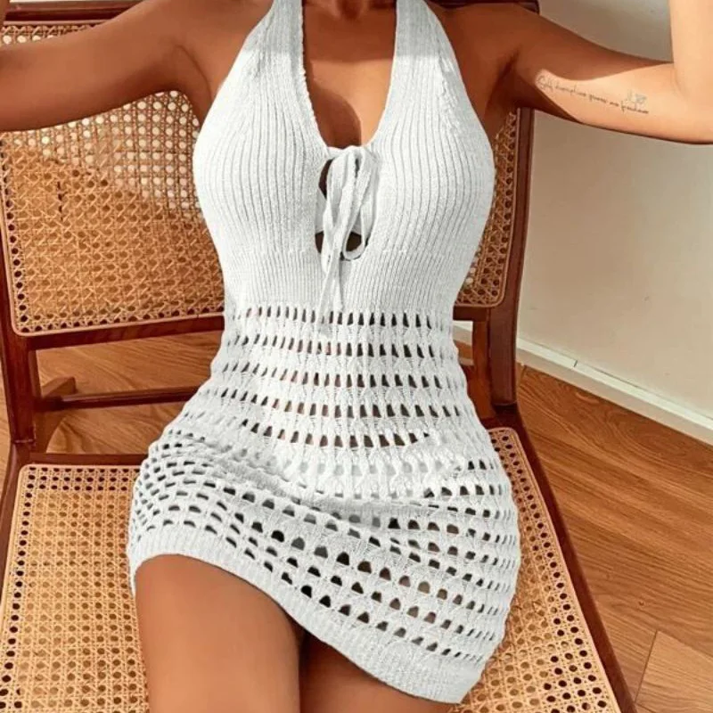 2023 New Beach Sunscreen Outer Shirt Knitted Hollow Solid Neck Hanging Open Back Beach Skirt for Women
2023 New Beach Sunscreen Outer Shirt Knitted Hollow Solid Neck Hanging Open Back Beach Skirt for Women