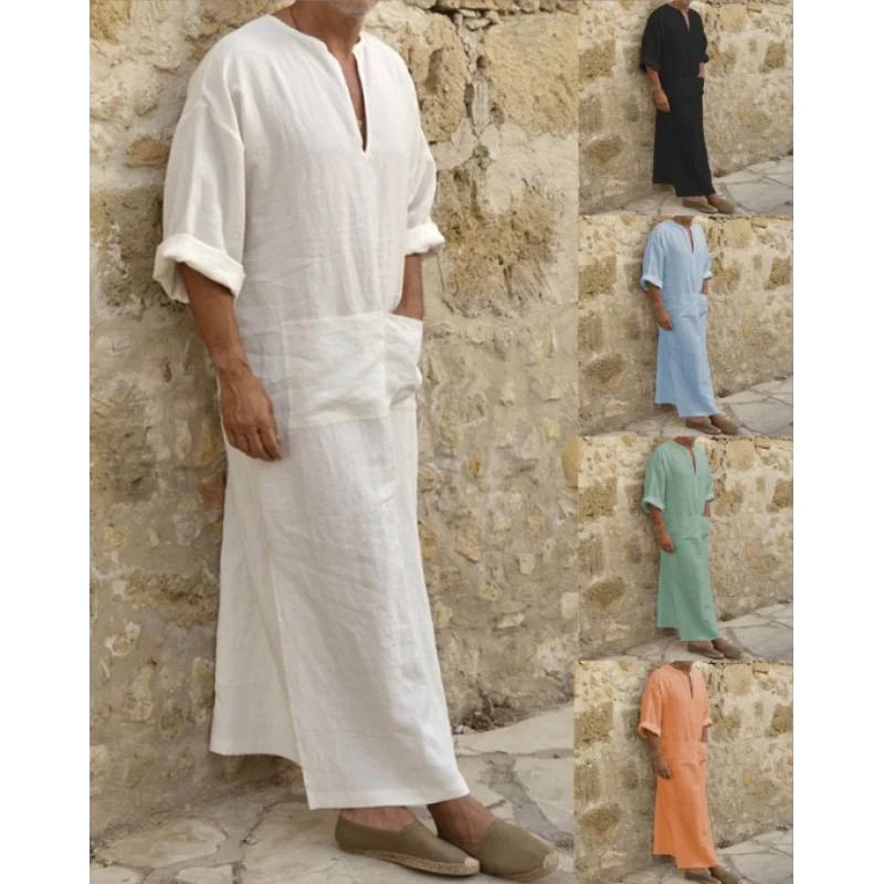 2023 Cross-Border Foreign Trade AliExpress Middle East Loose Pocket Style Solid Color Men's Cotton Linen Shirt Muslim Robe
2023 Cross-Border Foreign Trade AliExpress Middle East Loose Pocket Style Solid Color Men's Cotton Linen Shirt Muslim Robe