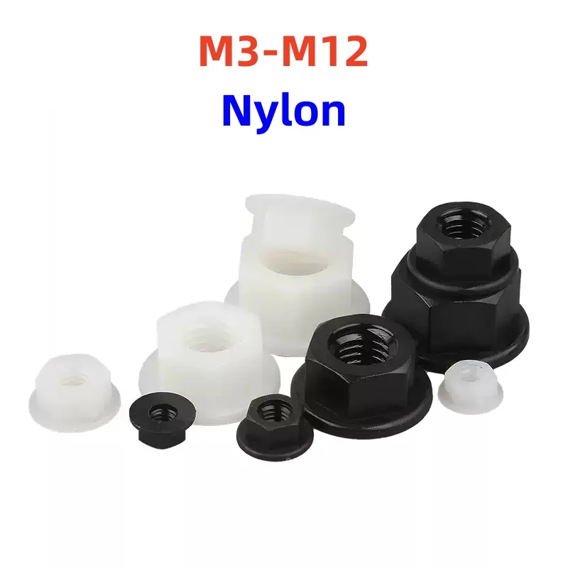 Нейлоновые фланцевые гайки M3 M4 M5 M6 M8 M10 M12 черные/белые 
Нейлоновые фланцевые гайки M3 M4 M5 M6 M8 M10 M12 черные/белые