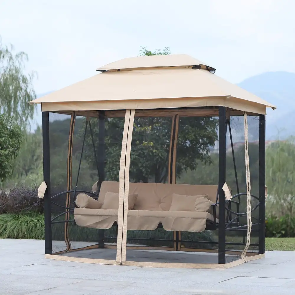 3 Person Outdoor Patio Swing Chair Bench Daybed Gazebo Double Tier Canopy Cushioned Seat Mesh Sidewalls Beige sun protection
3 Person Outdoor Patio Swing Chair Bench Daybed Gazebo Double Tier Canopy Cushioned Seat Mesh Sidewalls Beige sun protection
