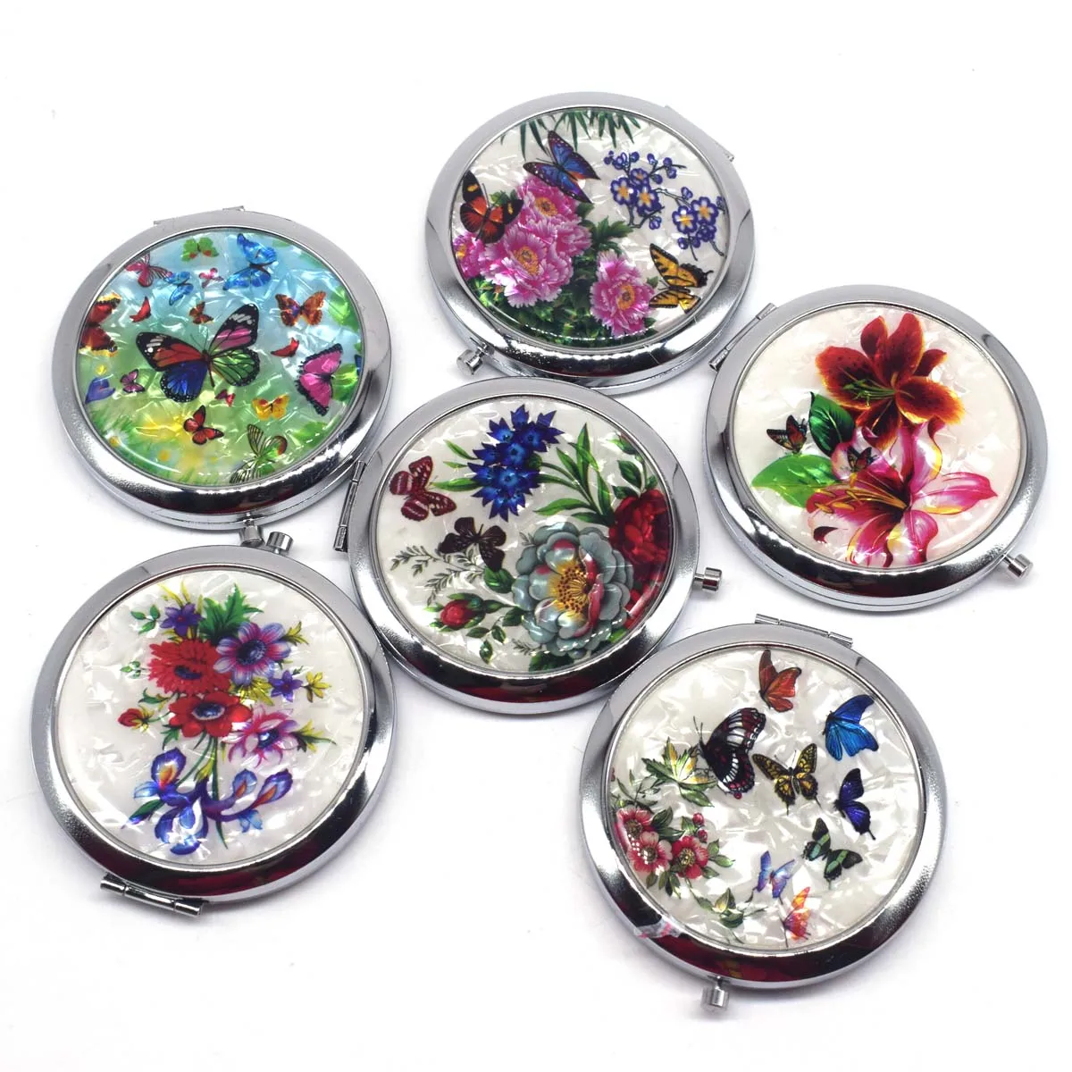 

HEALLOR Mini Makeup Compact Pocket Mirror Flower Butterfly Bamboo Metal Portable Two-side Folding Vintage Cosmetic s