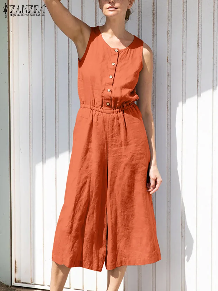 ZANZEA Summer Women Sleeveless Jumpsuits Fashion Wide Leg Rompers Female Solid Playsuits Oversize Casual Loose Beach Overalls
ZANZEA Summer Women Sleeveless Jumpsuits Fashion Wide Leg Rompers Female Solid Playsuits Oversize Casual Loose Beach Overalls