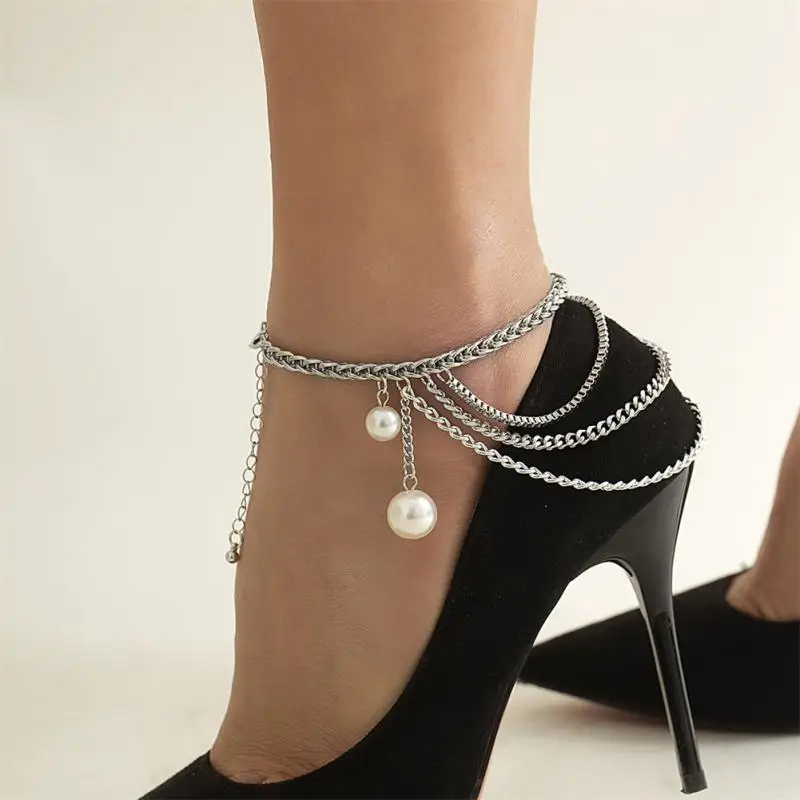 

2 Pcs Butterfly Bracelet Summer Trend Beach Accessories Gift Multilayer Foot Chain Pearl Anklets Sexy Bohemia Punk Tassel Anklet