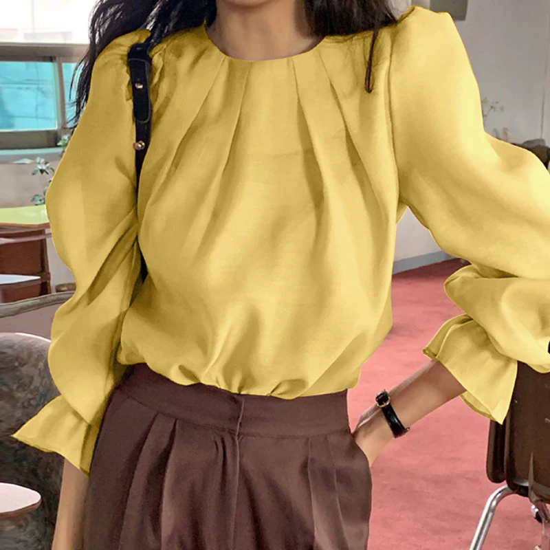 2022 VONDA Casual Blouse Women Long Sleeve Office Shirts Female Crew Neck Pleated Tops Blusas Femininas Oversized Tops
2022 VONDA Casual Blouse Women Long Sleeve Office Shirts Female Crew Neck Pleated Tops Blusas Femininas Oversized Tops