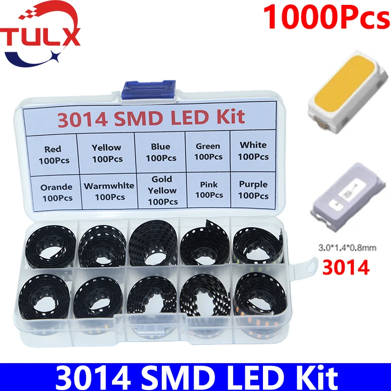1000pcs/Box SMD LED Kit 3014 Red/Yellow/Blue/Green/White/Orande/YG/Pink/Purpie/Warmwhlte led diode set SMD LED Lamp Beads Kit
1000pcs/Box SMD LED Kit 3014 Red/Yellow/Blue/Green/White/Orande/YG/Pink/Purpie/Warmwhlte led diode set SMD LED Lamp Beads Kit