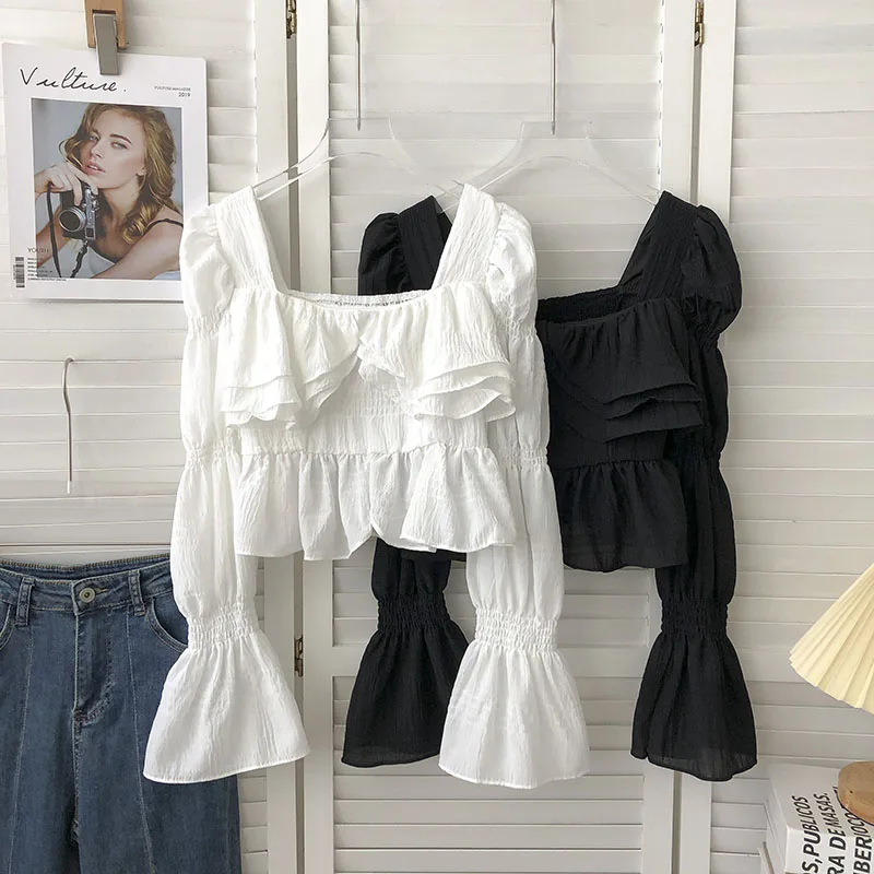 Korean Fashion Autumn Blouses For Women Casual Ruffles Flare Long Sleeve Square Collar Femme Shirt Tops French Chic Woman Blusas
Korean Fashion Autumn Blouses For Women Casual Ruffles Flare Long Sleeve Square Collar Femme Shirt Tops French Chic Woman Blusas