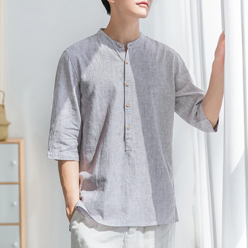 Summer Men Cotton Linen Shirts Three-Quarter Sleeve Thin Stand-Up Collar Breathable Vintage Men's Shirt Clothing Loose Blouses
Summer Men Cotton Linen Shirts Three-Quarter Sleeve Thin Stand-Up Collar Breathable Vintage Men's Shirt Clothing Loose Blouses