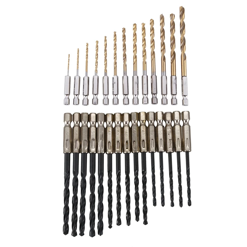 2 Set High Speed Steel Titanium Coated Drill Bits Set With Hex Shank - 1 Set 15 Pcs & 1 Set 13 Pcs
2 Set High Speed Steel Titanium Coated Drill Bits Set With Hex Shank - 1 Set 15 Pcs & 1 Set 13 Pcs
