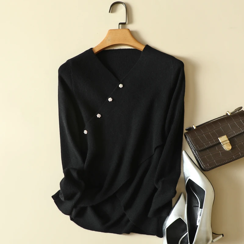Button Solid Knitted Women Sweater Pullovers Autumn Loose V-Neck Long-Sleeved Elegant Office Lady Pulls Outwear Coats Tops
Button Solid Knitted Women Sweater Pullovers Autumn Loose V-Neck Long-Sleeved Elegant Office Lady Pulls Outwear Coats Tops
