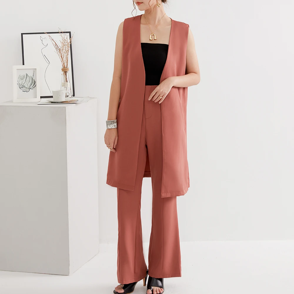Women's Two Piece Sets Plain Casual Long Sleeveless Vest And Straight Pants Split Slim Trousers Office Lady Elegant Female Setup
Women's Two Piece Sets Plain Casual Long Sleeveless Vest And Straight Pants Split Slim Trousers Office Lady Elegant Female Setup