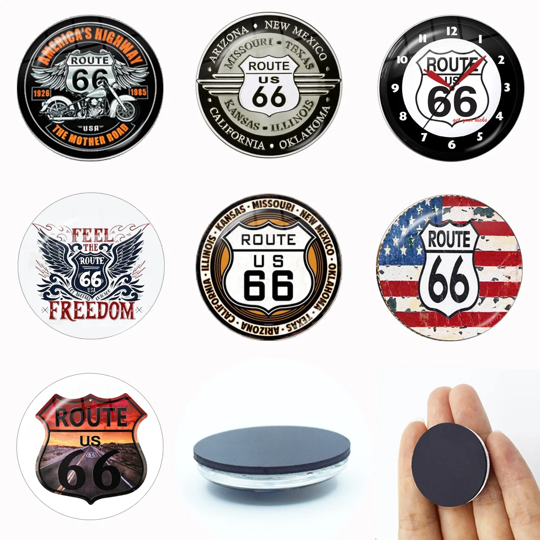 

Route 66 Sign Fridge Magnet 30MM Glass Cabochon Magnetic Refrigerator Stickers Note Holder Home Decor Travel Gifts