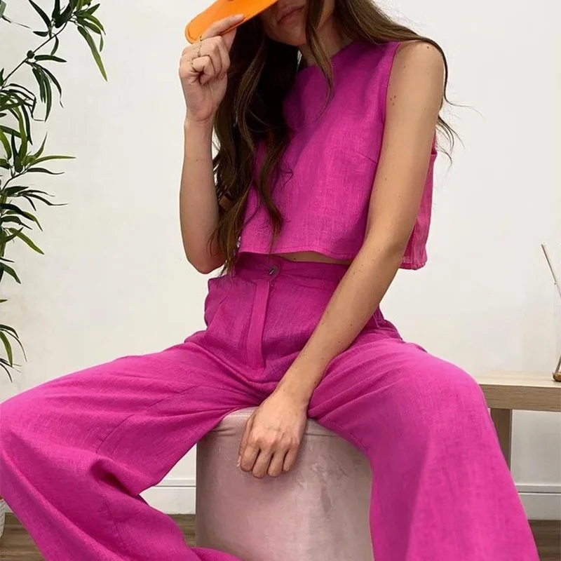 Fashion Cotton Linen Women Sets O-neck Sleeves Pullover Tank+high Waist Wide Leg Pants Trousers Casual Two Piece Suit Female
Fashion Cotton Linen Women Sets O-neck Sleeves Pullover Tank+high Waist Wide Leg Pants Trousers Casual Two Piece Suit Female