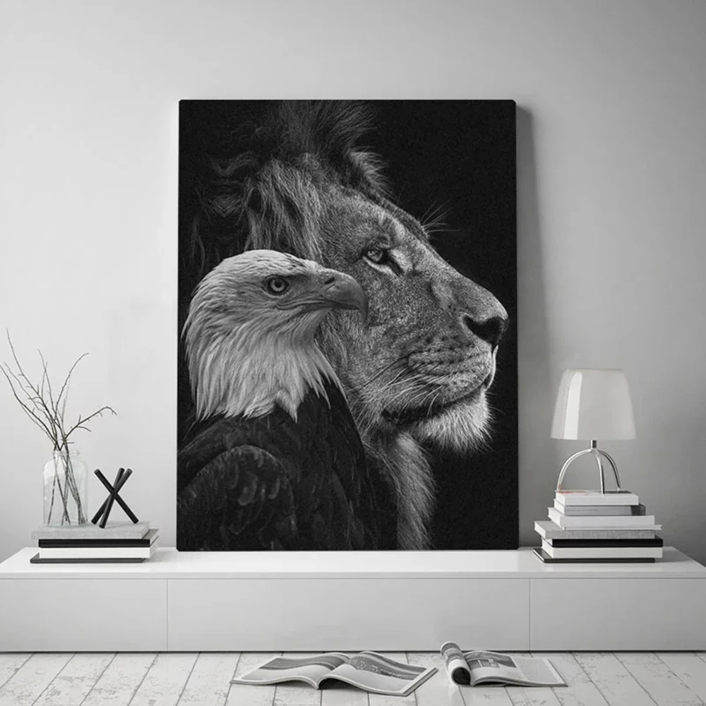 

Постеры с изображением лица черного льва и орла, настенные художественные картины на холсте, Современные Простые картины с животными для гостиной, домашний декор, картина