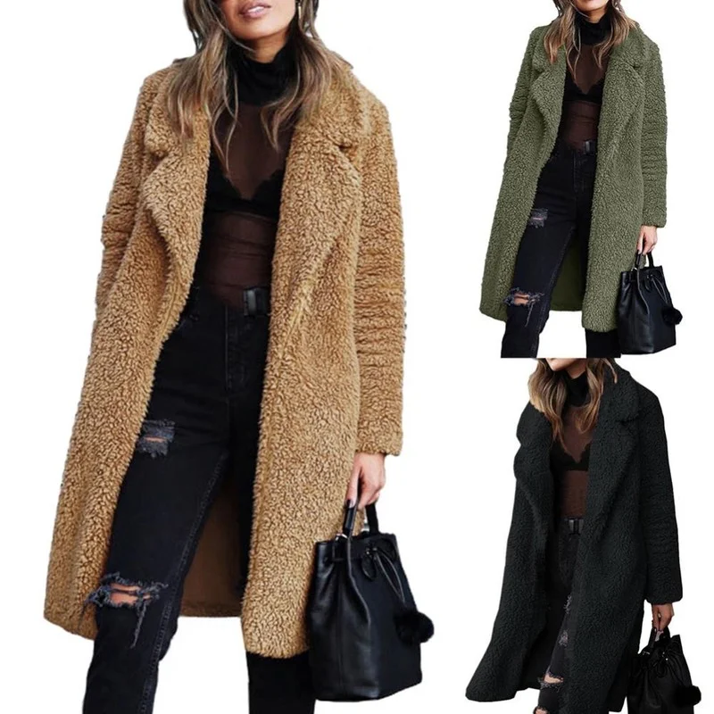 New Autumn Winter Polyester Spandex Women Winter Thicken Plush Lapel Solid Color Long Sleeve Warm Cardigan Midi Coat
New Autumn Winter Polyester Spandex Women Winter Thicken Plush Lapel Solid Color Long Sleeve Warm Cardigan Midi Coat
