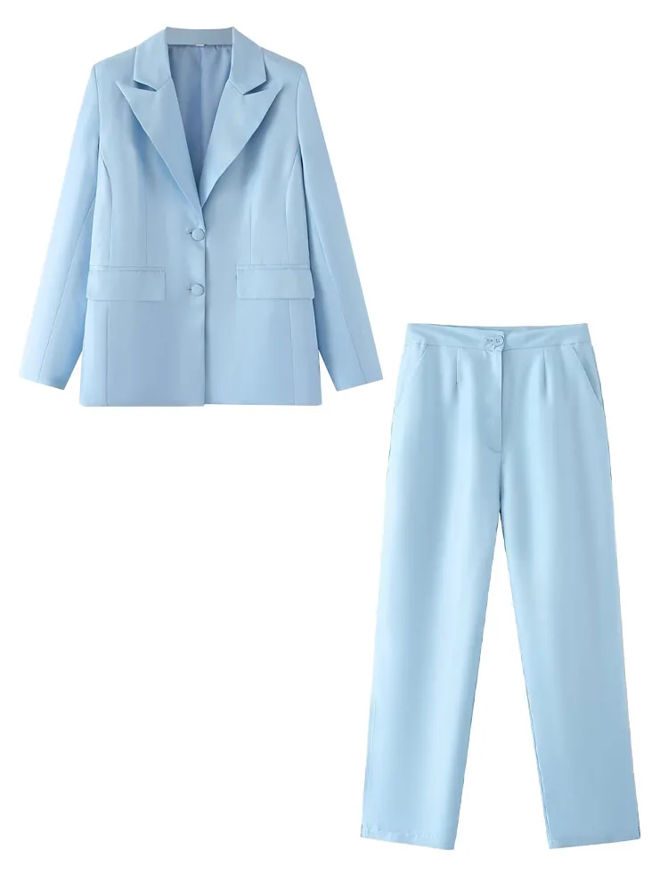 Spring new 2023 women's lapel slim coat fashion gun lapel top versatile personality split collar blue casual pants suit
Spring new 2023 women's lapel slim coat fashion gun lapel top versatile personality split collar blue casual pants suit