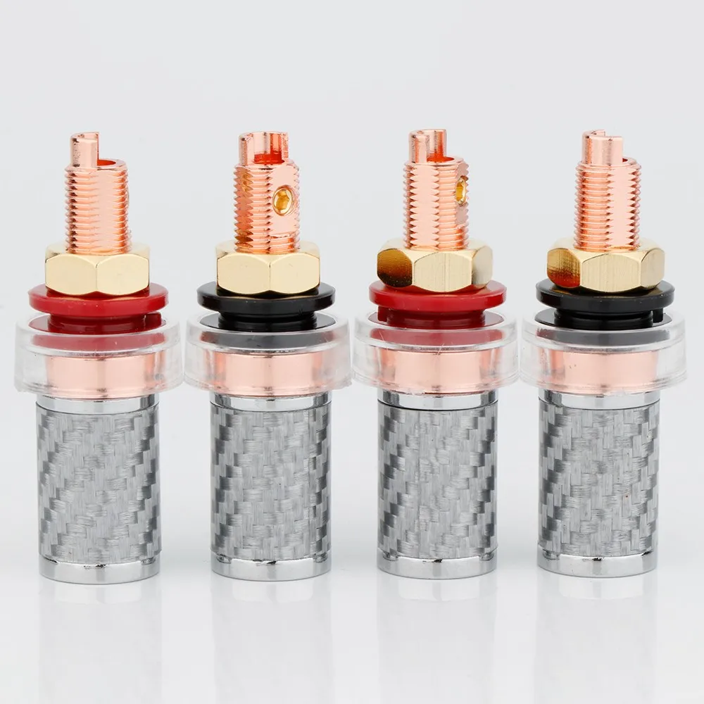 

Preffair BP1122 4pcs/Set Hi-End Carbon Fiber Red Copper Plated Speaker Terminal Binding post 4mm jack banana plug Binding Post