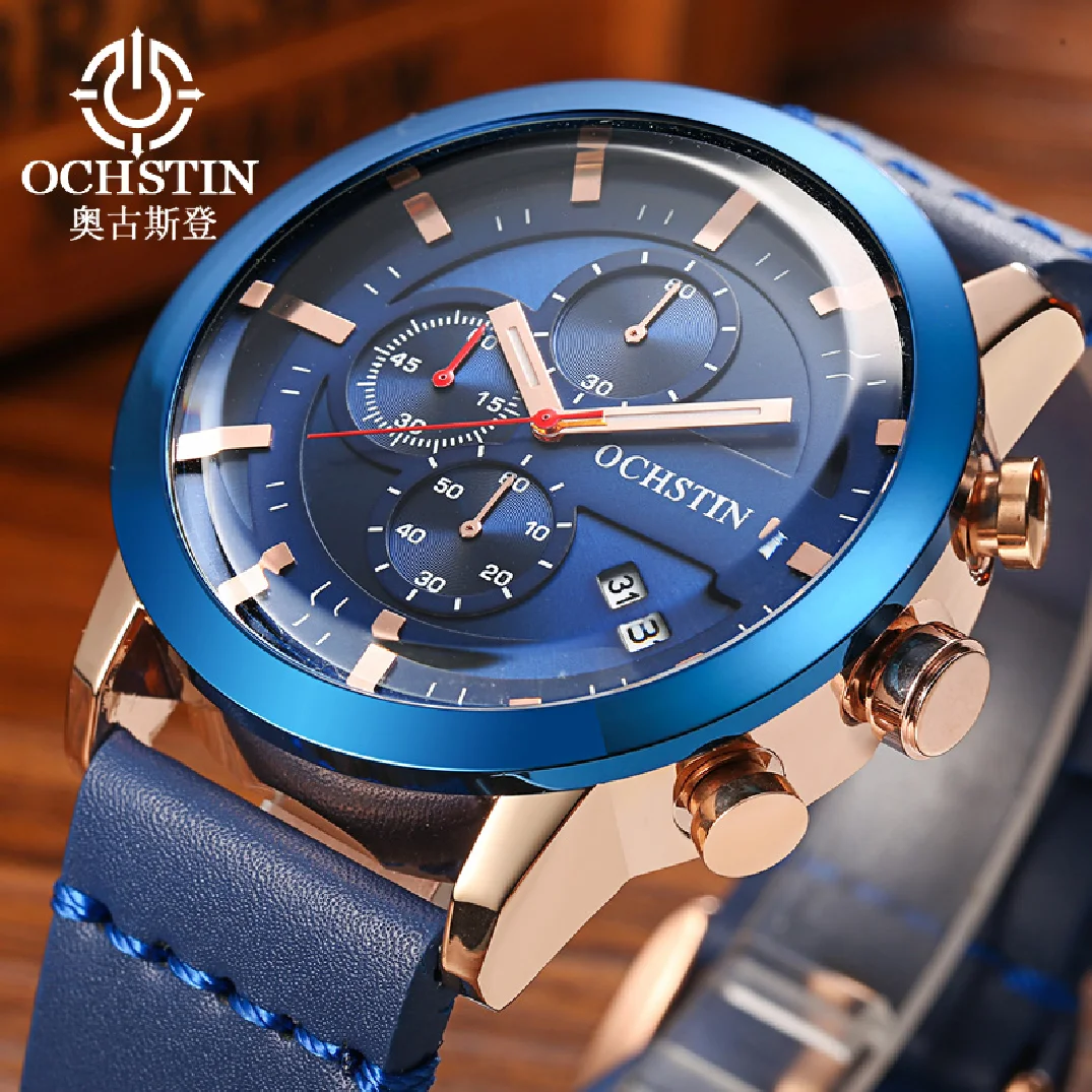 OCHSTIN Rose Blue Case Leather Strap Men Quartz Wristwatch Luxury Branded Casual Sport Chronograph Watches Creative Design Clock
OCHSTIN Rose Blue Case Leather Strap Men Quartz Wristwatch Luxury Branded Casual Sport Chronograph Watches Creative Design Clock