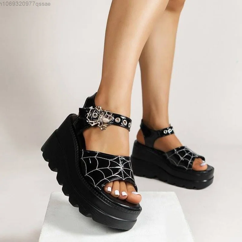 Женские сандалии в готическом стиле, босоножки в стиле панк на высоком каблуке 9 см, с вышивкой в виде паутины, сандалии на толстой подошве с вышивкой, Y2k, лето 2023
Женские сандалии в готическом стиле, босоножки в стиле панк на высоком каблуке 9 см, с вышивкой в виде паутины, сандалии на толстой подошве с вышивкой, Y2k, лето 2023