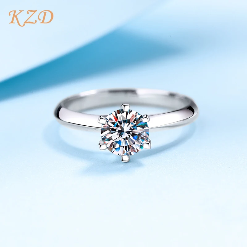 

KZD S925 Sterling Silver Platinum Plated Pt950 Six-Prong Inlaid Mother'S Day Anniversary Gift Moissanite Ring