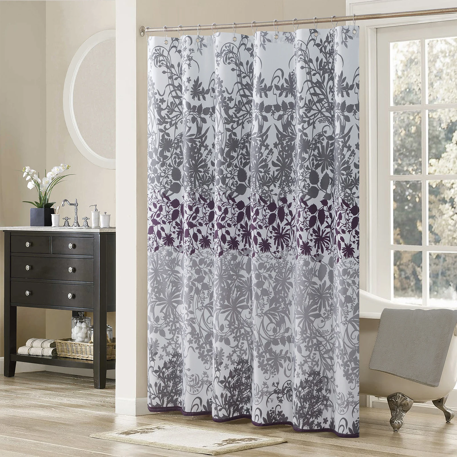 Enchanted Floral Grey Flower Polyester Fabric Purple Plants Printed Waterproof Shower Curtain
Enchanted Floral Grey Flower Polyester Fabric Purple Plants Printed Waterproof Shower Curtain