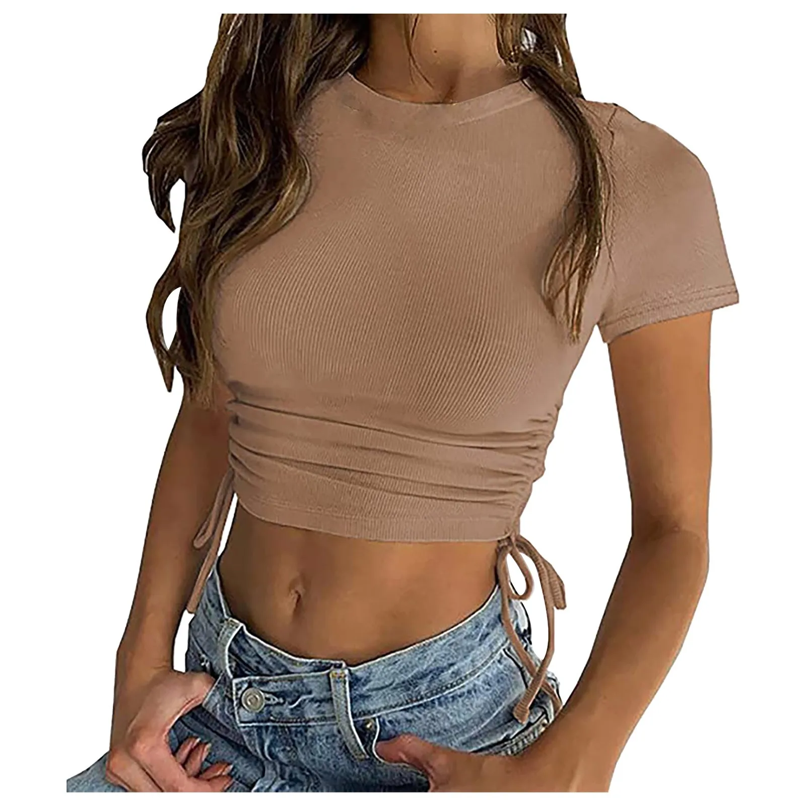 Color Solid Drawstring O Blouse T Summer Fashion Shirt Sleeve Women's Midriff Short Top Flattering Tunic Tops for Women Tunic
Color Solid Drawstring O Blouse T Summer Fashion Shirt Sleeve Women's Midriff Short Top Flattering Tunic Tops for Women Tunic