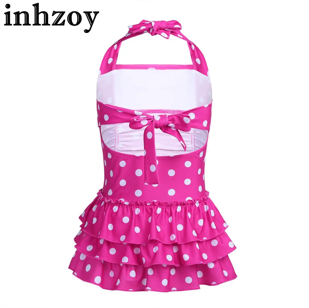 

Kids Girls Swim Dress One-piece Adjustable Halter Neck Polka Dots Ruched Tiered Dress Skirted Swimwear Bathing Suit Beachwear
