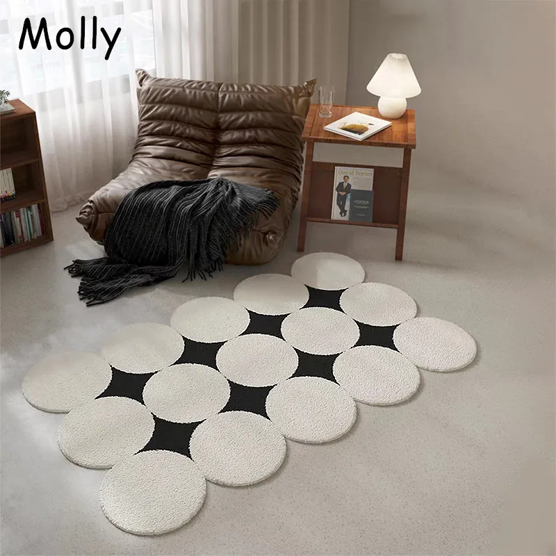 High Quality Thick Fluffy Flocking Carpet for Living Room Ins Style White Black Circle Plush Bedside Rug Non Slip Bath Door Mats
High Quality Thick Fluffy Flocking Carpet for Living Room Ins Style White Black Circle Plush Bedside Rug Non Slip Bath Door Mats