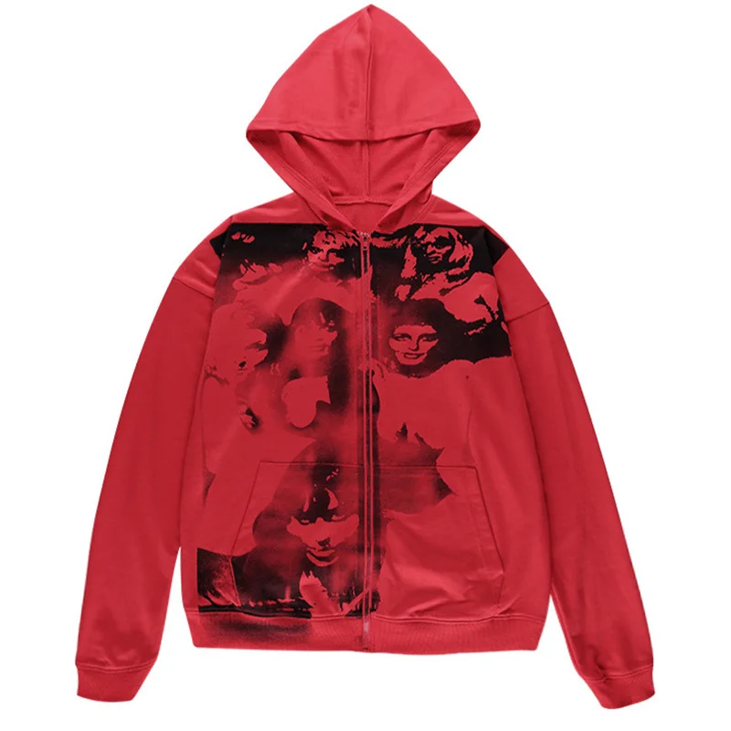 Y2K Red Hoodies Women Gothic Black Character Print Zip Up Oversized Sweatshirts Female Retro Harajuku Hooded Jacket Streetwear
Y2K Red Hoodies Women Gothic Black Character Print Zip Up Oversized Sweatshirts Female Retro Harajuku Hooded Jacket Streetwear