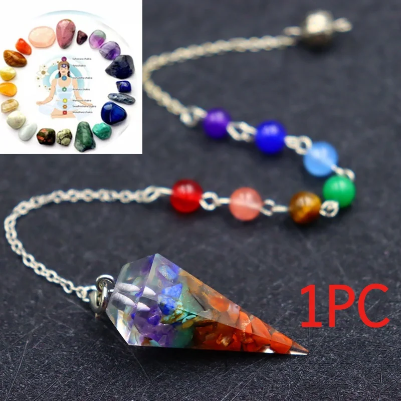 

1PC Natural Stone Crystals Pendulum 7 Chakra Healing Reiki Pendant Hexagonal Column for Dowsing Divination Quartz Pendulums