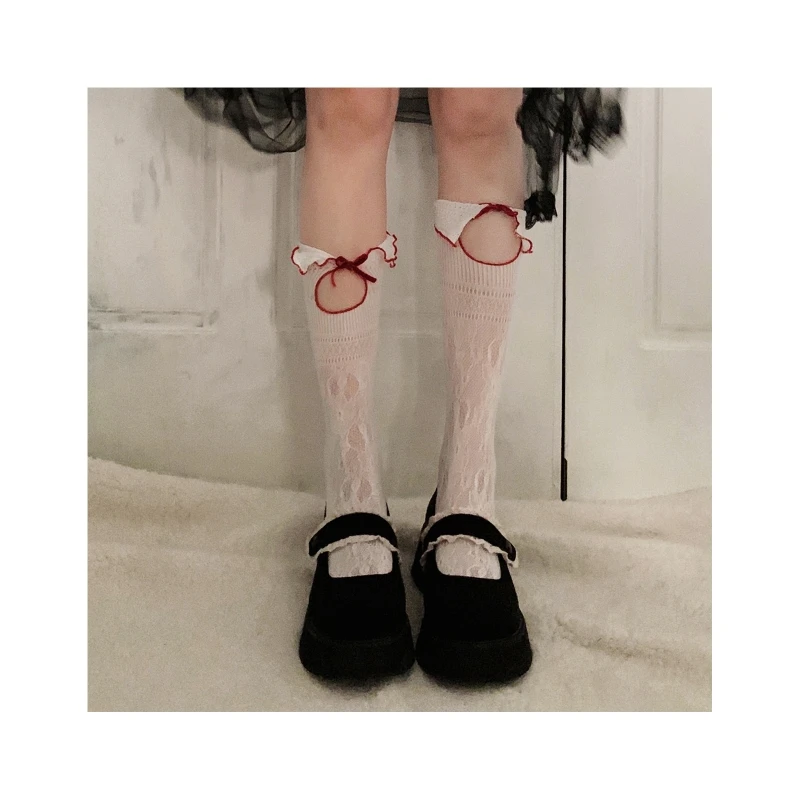 Women Floral Lace Calf Socks Contrast Color Ruffle Bowknot Hollow Hosiery 
Women Floral Lace Calf Socks Contrast Color Ruffle Bowknot Hollow Hosiery