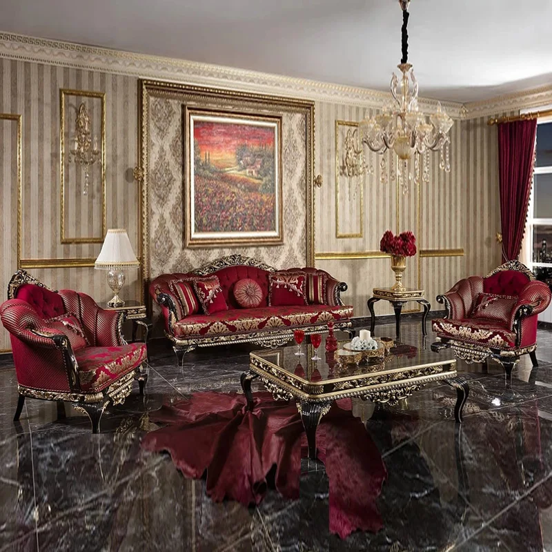 

Сделанный на заказ Европейский роскошный диван для виллы из массива дерева французский дворцовый диван для гостиной тканевый диван
