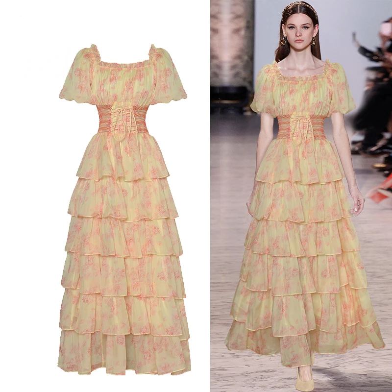 Catwalk Fashion Floral Vintage Elegant Puff Sleeve Tierred Layered Maxi Dress for Women Lady Lady Princess Birthday Party Dress
Catwalk Fashion Floral Vintage Elegant Puff Sleeve Tierred Layered Maxi Dress for Women Lady Lady Princess Birthday Party Dress