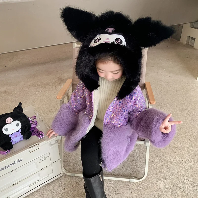Girls Sanrios Kuromi Anime Kawaii Imitation Fur Cotton Dress Autumn Winter New Sweet Cartoon Hooded Thickened Wool Sweater Gift
Girls Sanrios Kuromi Anime Kawaii Imitation Fur Cotton Dress Autumn Winter New Sweet Cartoon Hooded Thickened Wool Sweater Gift