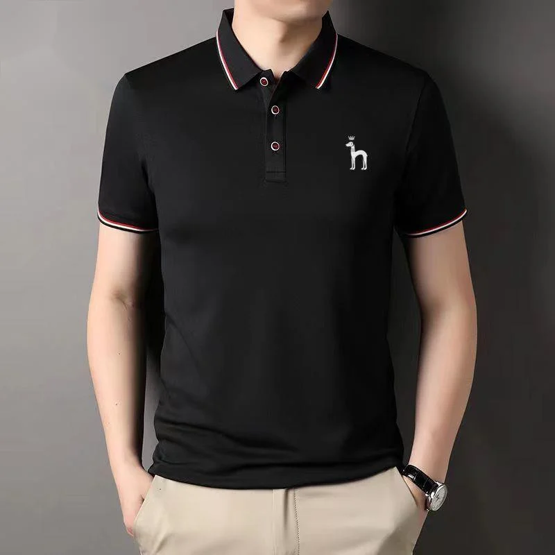 

Cotton Hazzys Short Sleeve T-Shirt Men's Summer Business Shirts Polo Lapel Leisure Time Sweat Embroidery Absorbing Soccer Jersey