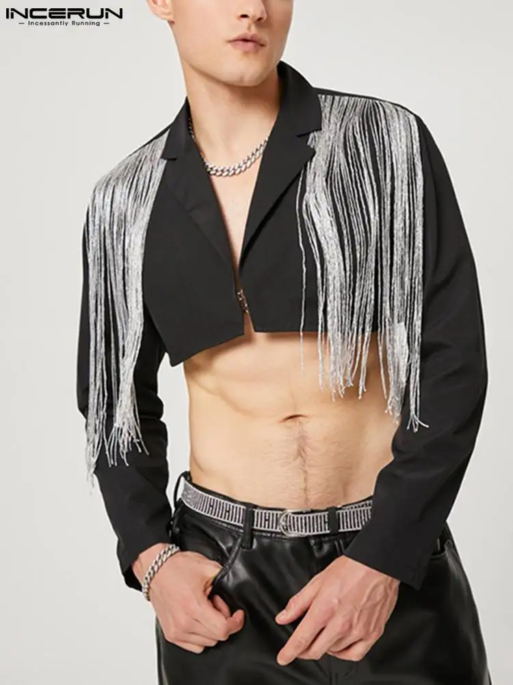 Men Blazer Tassel Patchwork Lapel Long Sleeve One Button Fashion Crop Coats Men 2022 Streetwear Casual Thin Suits 5XL INCERUN 7
Men Blazer Tassel Patchwork Lapel Long Sleeve One Button Fashion Crop Coats Men 2022 Streetwear Casual Thin Suits 5XL INCERUN 7