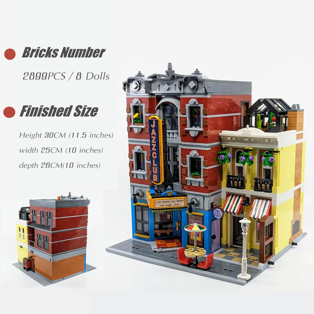 Fit 10312 2899PCS Jazz Club Set Pizzeria Streetview Series Street House Model Modular Building Blocks Bricks Toys Boy Kids Gifts
Fit 10312 2899PCS Jazz Club Set Pizzeria Streetview Series Street House Model Modular Building Blocks Bricks Toys Boy Kids Gifts