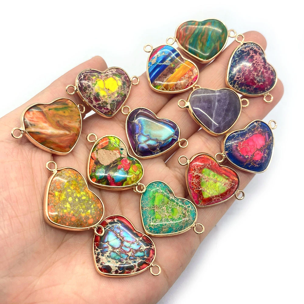 Natural Stone Heart Shape Seven Chakra Pendant 21x32mm Emperor Stone Double Hole Connector Charm DIY Necklace Earring Accessory
Natural Stone Heart Shape Seven Chakra Pendant 21x32mm Emperor Stone Double Hole Connector Charm DIY Necklace Earring Accessory