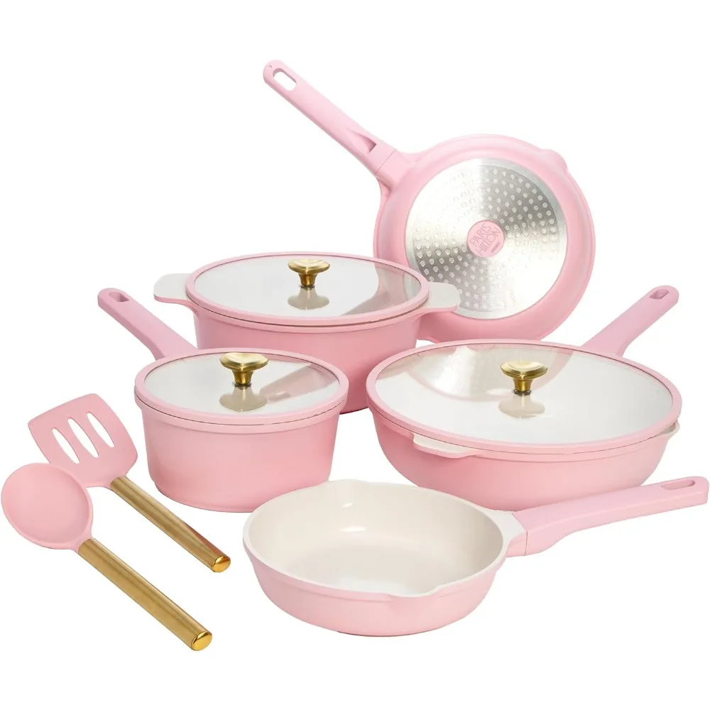 Dishwasher Safe Pot Set of Kitchen Pots Sets for Cooking Gold Heart Knobs Made Without PFAS 10-Piece PFOS & PTFE PFOA Pink Pan
Dishwasher Safe Pot Set of Kitchen Pots Sets for Cooking Gold Heart Knobs Made Without PFAS 10-Piece PFOS & PTFE PFOA Pink Pan