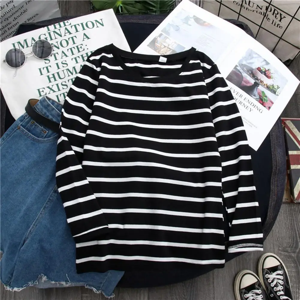 Trendy Autumn Winter Korean Style Stripe Print T-shirt Women Blouse Sweat Absorbing Stretchy
Trendy Autumn Winter Korean Style Stripe Print T-shirt Women Blouse Sweat Absorbing Stretchy