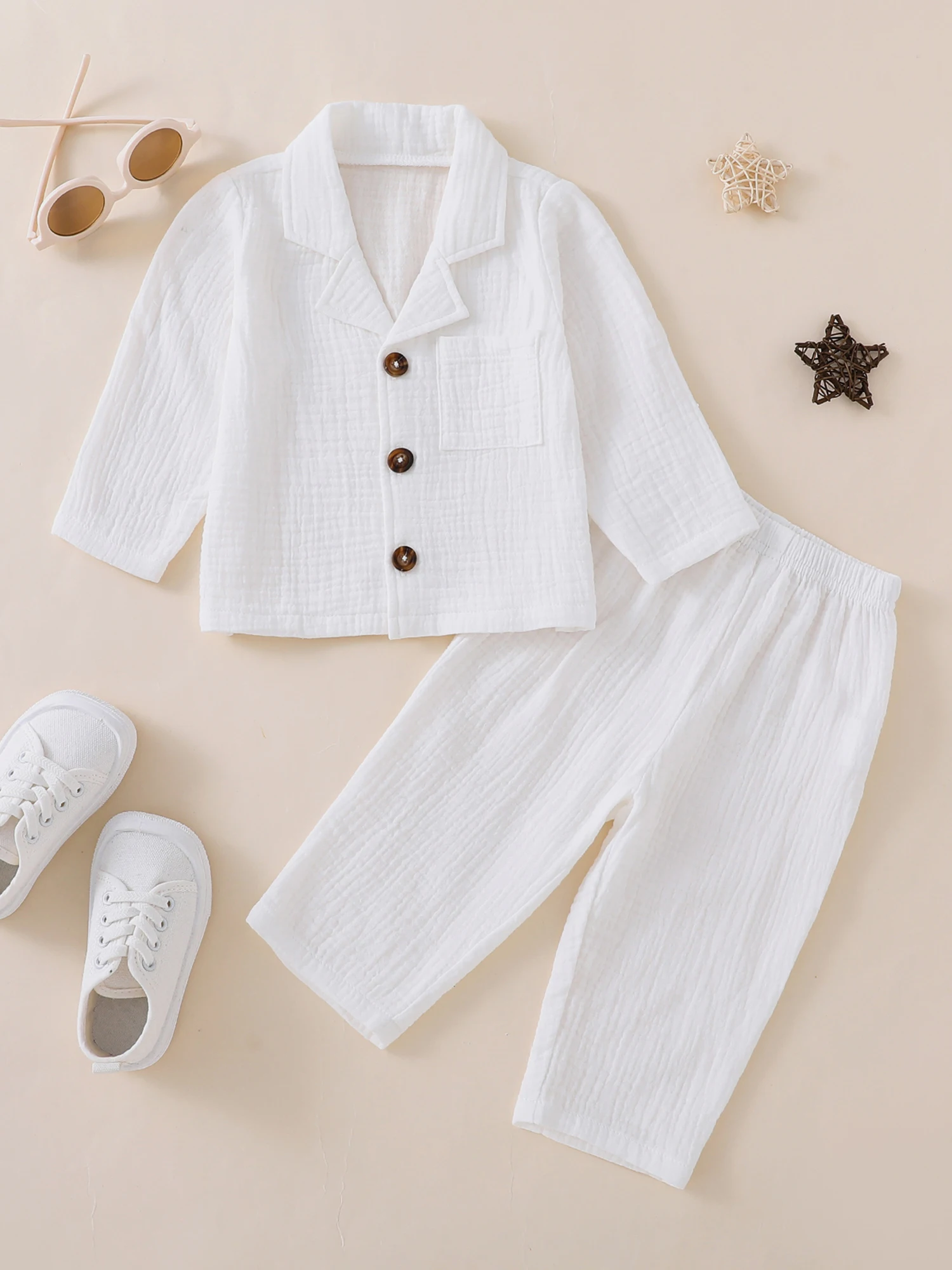 Cute Infant Unisex Linen Long Sleeve Lapel Button Down Shirt with Matching Elastic Waist Pants Set for Toddler
Cute Infant Unisex Linen Long Sleeve Lapel Button Down Shirt with Matching Elastic Waist Pants Set for Toddler