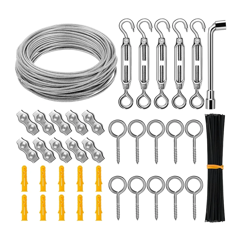 Stainless Steel String Light Hanging Kit Coated Wire Rope With Turnbuckles And Hooks For Deck Railing System Climbing Plants
Stainless Steel String Light Hanging Kit Coated Wire Rope With Turnbuckles And Hooks For Deck Railing System Climbing Plants