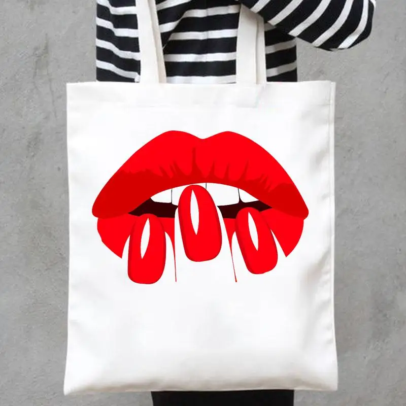 Fashion Print Shopper Handbags Shoulder Canvas Shopping Bags Lip Sexy Fingernail Nail Art Make Up Casual Girls Women Tote Bag
Fashion Print Shopper Handbags Shoulder Canvas Shopping Bags Lip Sexy Fingernail Nail Art Make Up Casual Girls Women Tote Bag