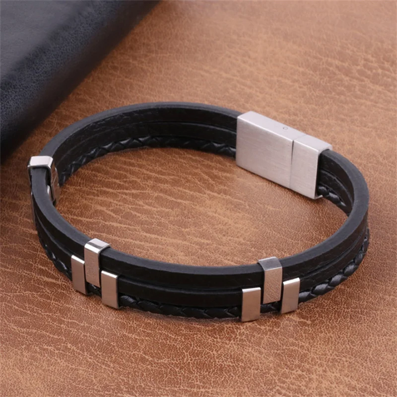 New Fashion Magnetic Black Men Bracelet Stainless Steel Charm Leather Genuine Braided Punk Rock Bangles Woven Leather Rope 
New Fashion Magnetic Black Men Bracelet Stainless Steel Charm Leather Genuine Braided Punk Rock Bangles Woven Leather Rope