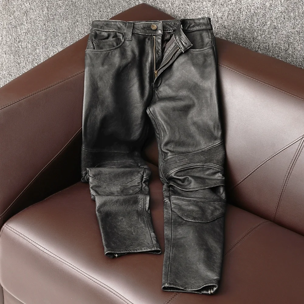 Winter New Mens Retro Natural Cowhide Genuine Leather Pants Male Fashion Slim Motorcycle Biker Windproof Trend Cycling Trousers
Winter New Mens Retro Natural Cowhide Genuine Leather Pants Male Fashion Slim Motorcycle Biker Windproof Trend Cycling Trousers