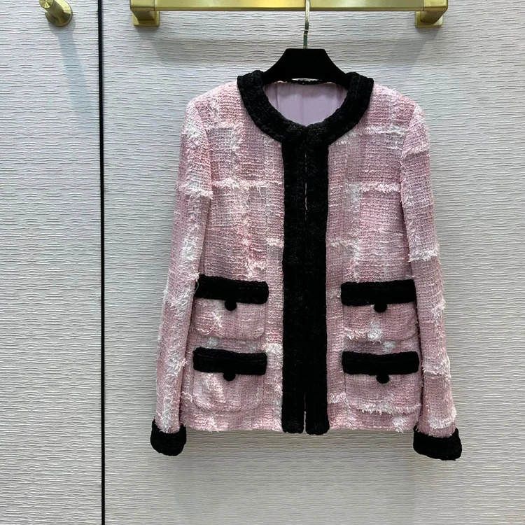 Luxury Pink Tweed Coats for Women Top Quality 3D Cut O-neck Long Sleeve Jackets Four Pocket Slim Tweed Coats Lady Spring 2022
Luxury Pink Tweed Coats for Women Top Quality 3D Cut O-neck Long Sleeve Jackets Four Pocket Slim Tweed Coats Lady Spring 2022
