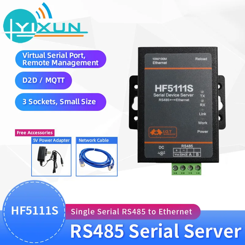 MQTT Modbus HF5111S Small Size RJ45 RS458 To Ethernet Free RTOS Serial Port Transmission Converter DTU Serial Server module
MQTT Modbus HF5111S Small Size RJ45 RS458 To Ethernet Free RTOS Serial Port Transmission Converter DTU Serial Server module