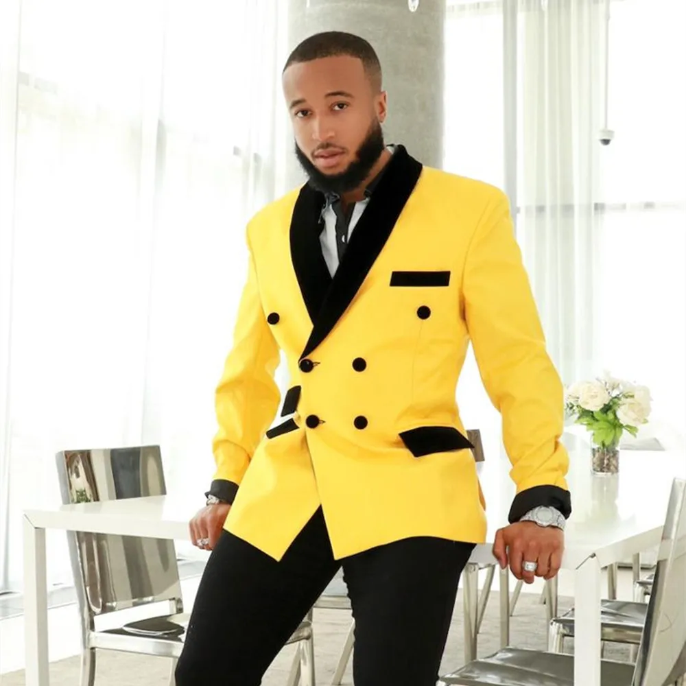 Costume Double Breasted Men Suits Yellow and Black Groom Tuxedos Shawl Lapel Groomsmen Wedding Best Man 2 Pieces (Jacket+Pants) 
Costume Double Breasted Men Suits Yellow and Black Groom Tuxedos Shawl Lapel Groomsmen Wedding Best Man 2 Pieces (Jacket+Pants)