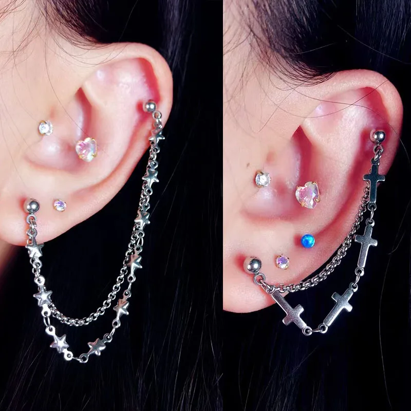 Stainless Steel Ear Pierc Dangle Helix Stud Earrings Heart Star Ear Stud Cartilage 16g Lobe Tragus Chain Helix Piercing Jewelry
Stainless Steel Ear Pierc Dangle Helix Stud Earrings Heart Star Ear Stud Cartilage 16g Lobe Tragus Chain Helix Piercing Jewelry