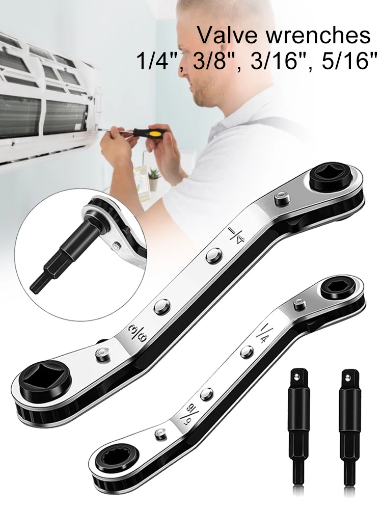 1/4" 3/8" 3/16" 5/16" Double Head Ratchet Wrench Set with 2 Adapter Service Wrench for Air Conditioning Refrigeration Tool
1/4" 3/8" 3/16" 5/16" Double Head Ratchet Wrench Set with 2 Adapter Service Wrench for Air Conditioning Refrigeration Tool