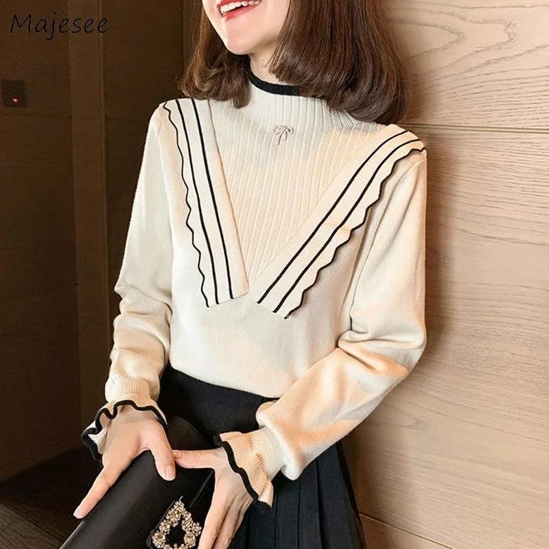 Pullovers Women Slim Casual Sweaters Patchwork Butterfly Sleeve Half Turtleneck Knitted Lady Elegant Korean Style Outfits New
Pullovers Women Slim Casual Sweaters Patchwork Butterfly Sleeve Half Turtleneck Knitted Lady Elegant Korean Style Outfits New